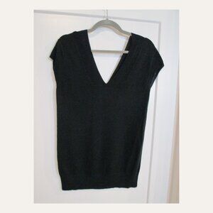 Frenchi XL Black Deep V Neck Knit Sweater Vest Minimalist